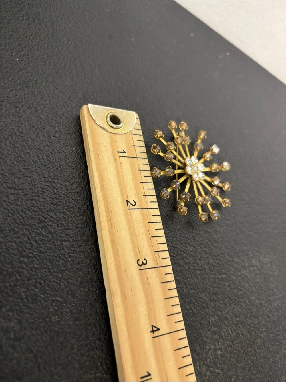 Vintage Gold-Tone Crystal Starburst Brooch - Brown and Clear Stones